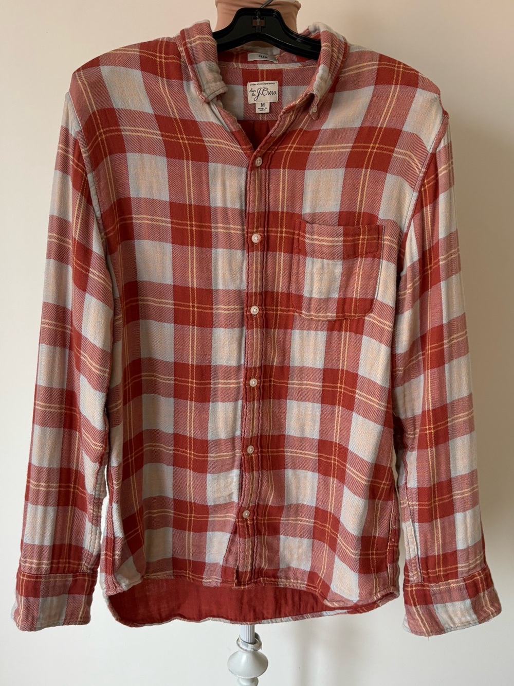J.Crew Men’s Rust Orange Plaid Slim Fit Double-Weave Cotton Button-Down Shirt M